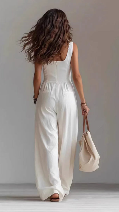 Loose-Fit Casual Jumpsuit with Button Details and Side Pockets