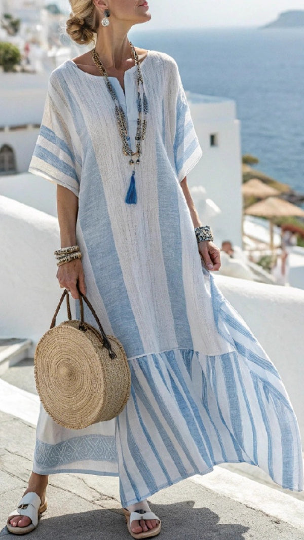 Digitally Printed V-Neck Midi Dress with Half Sleeves