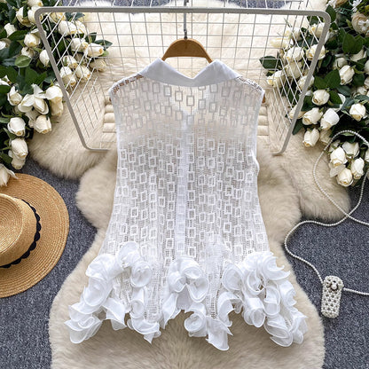 Irregular 3d lace cutout sleeveless shirt