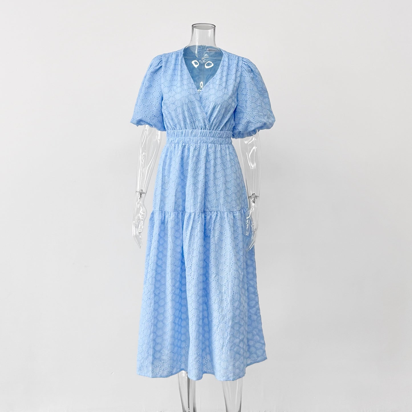 V-neck openwork embroidery maxi dress
