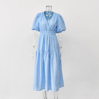 V-neck openwork embroidery maxi dress