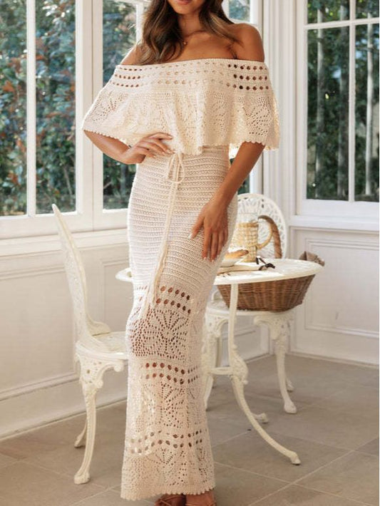 Hollow-out tie-up shawl maxi dress