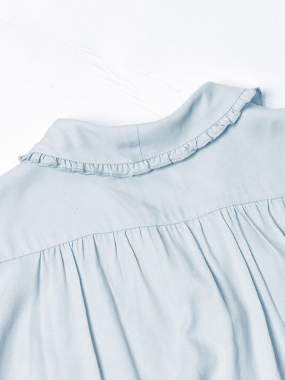 Convallaria Floral Embroidered Blue Puff Top