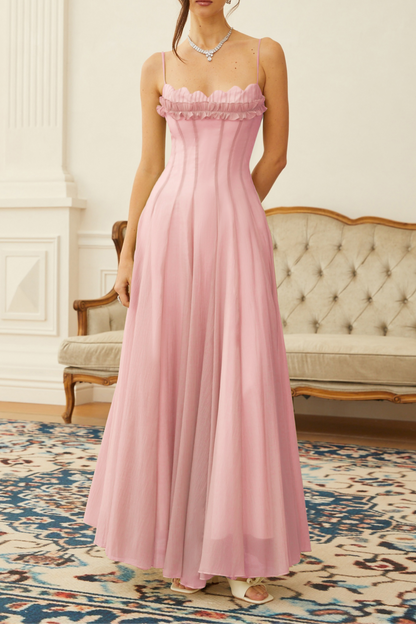 Sakura Ruffled Shirred Tulle Maxi Dress