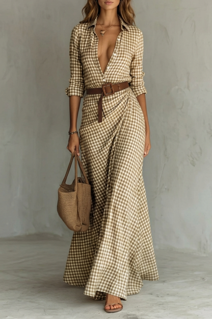 Sienna – Elegant Pleated Belted Dress – Autumn Solid Color Long Shirt Dress