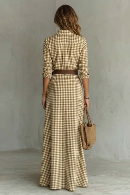 Sienna – Elegant Pleated Belted Dress – Autumn Solid Color Long Shirt Dress