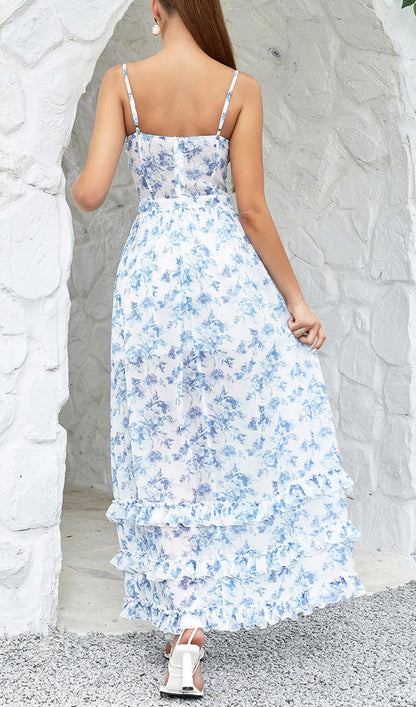 STRAPPY CORSET TIERED MAXI DRESS IN BLUE