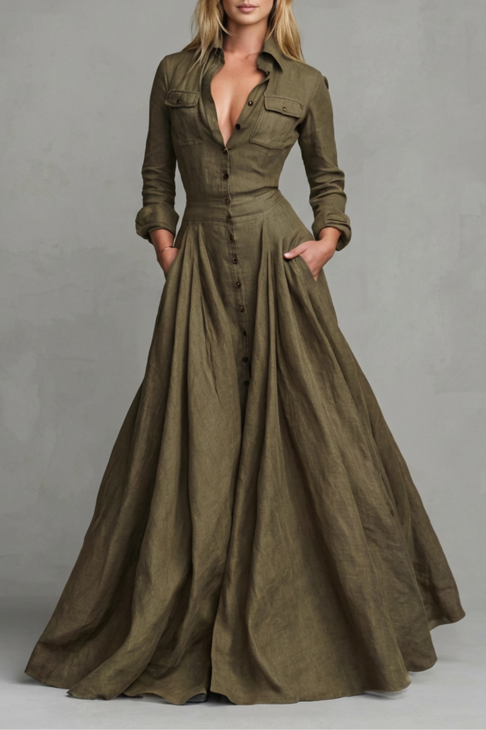 Verona – Long-Sleeved Collared Maxi Dress