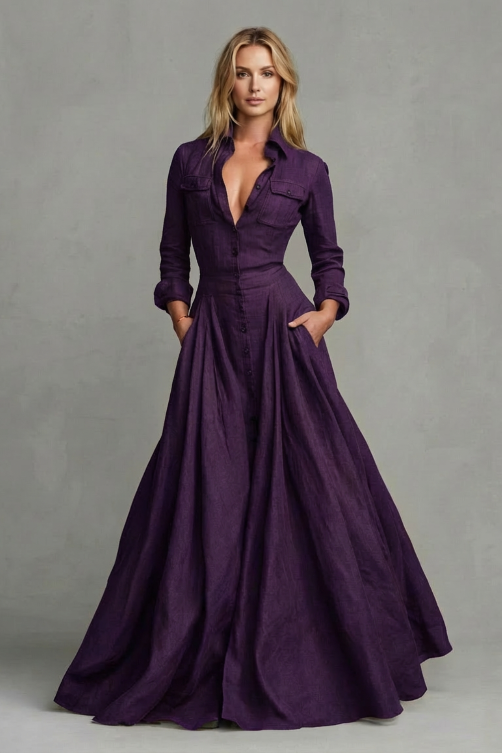 Verona – Long-Sleeved Collared Maxi Dress