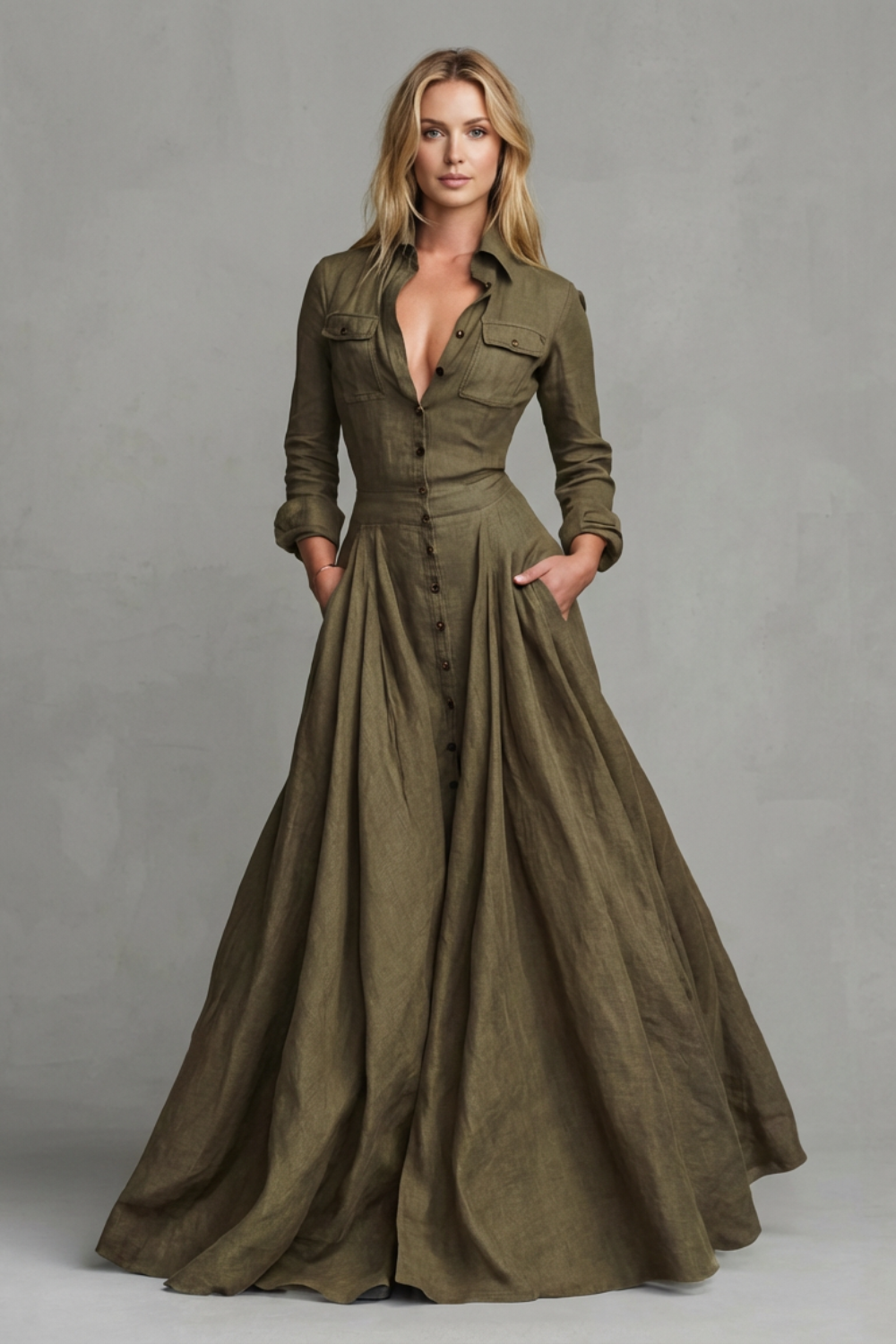 Verona – Long-Sleeved Collared Maxi Dress