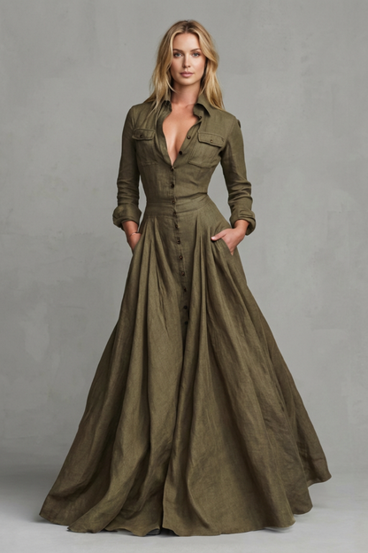 Verona – Long-Sleeved Collared Maxi Dress