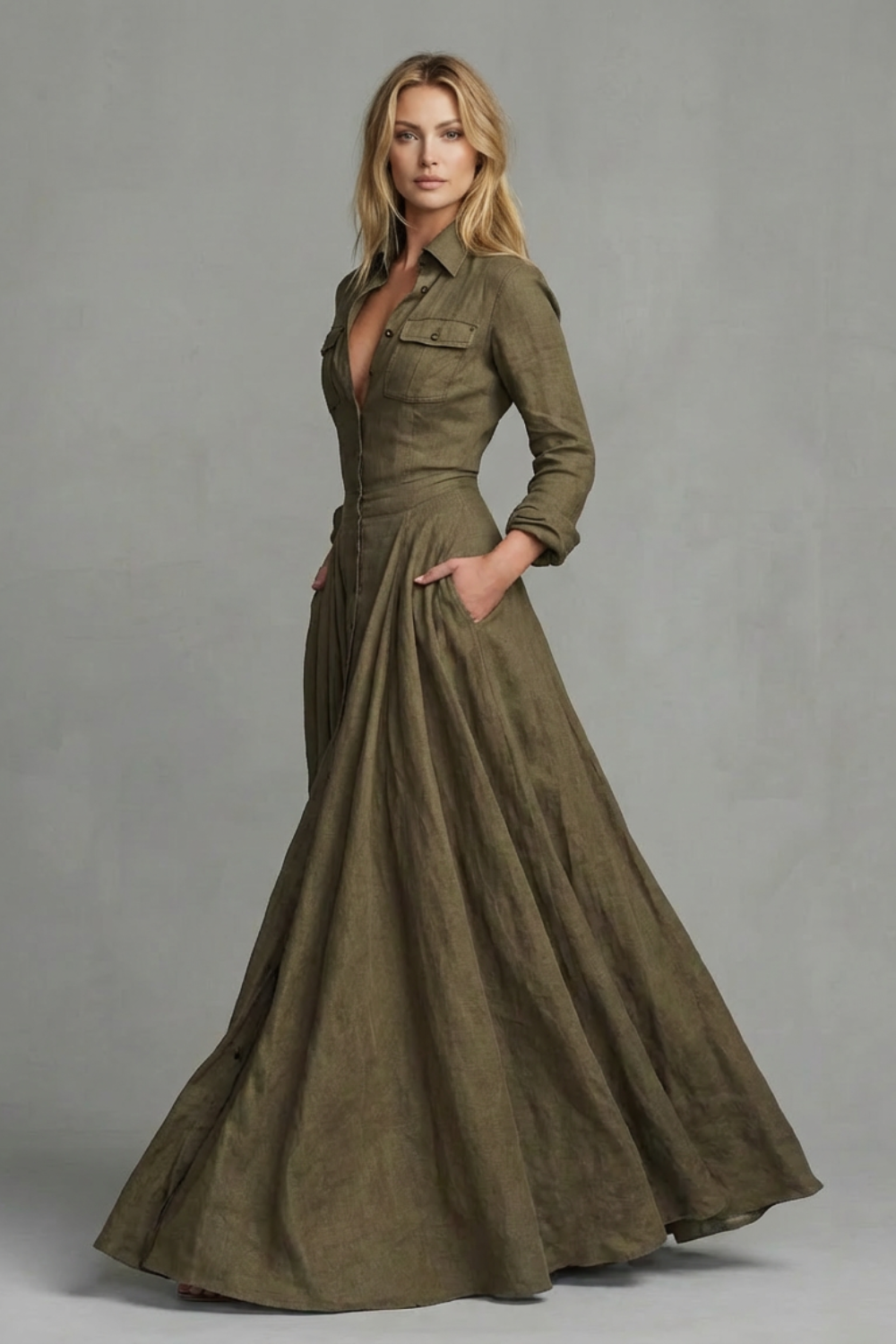 Verona – Long-Sleeved Collared Maxi Dress