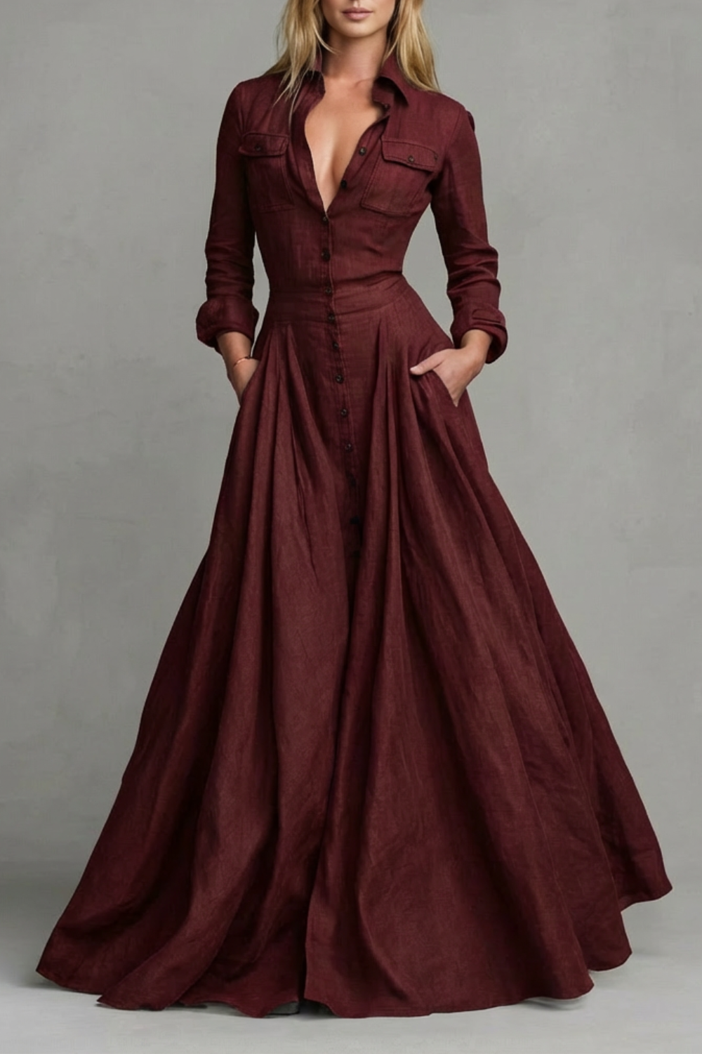 Verona – Long-Sleeved Collared Maxi Dress