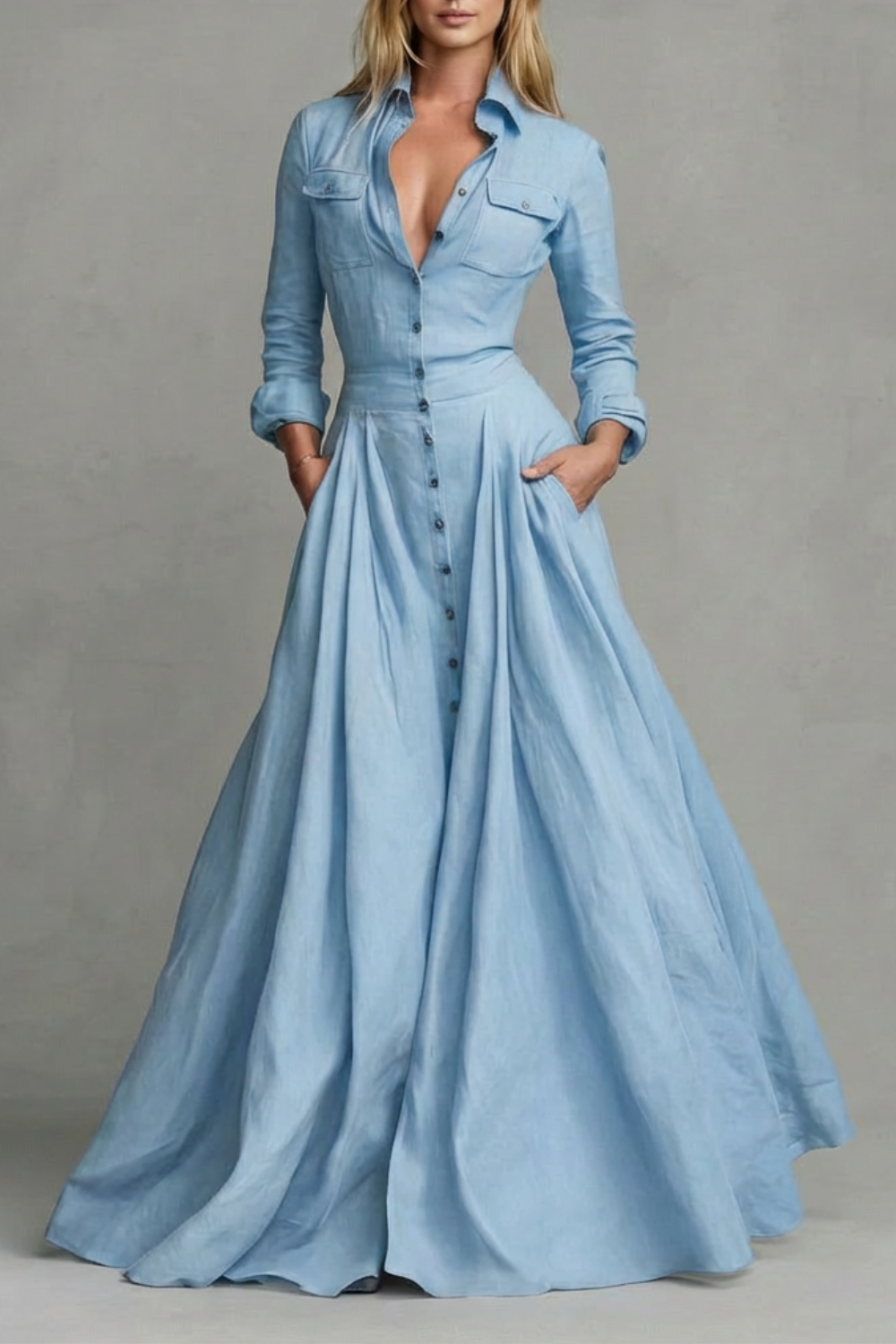 Verona – Long-Sleeved Collared Maxi Dress