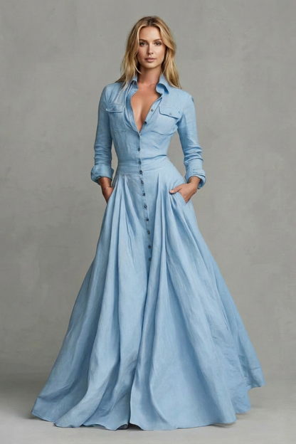 Verona – Long-Sleeved Collared Maxi Dress