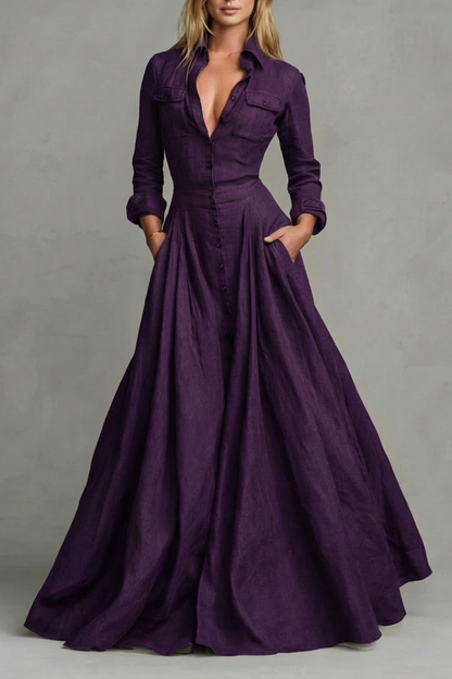 Verona – Long-Sleeved Collared Maxi Dress