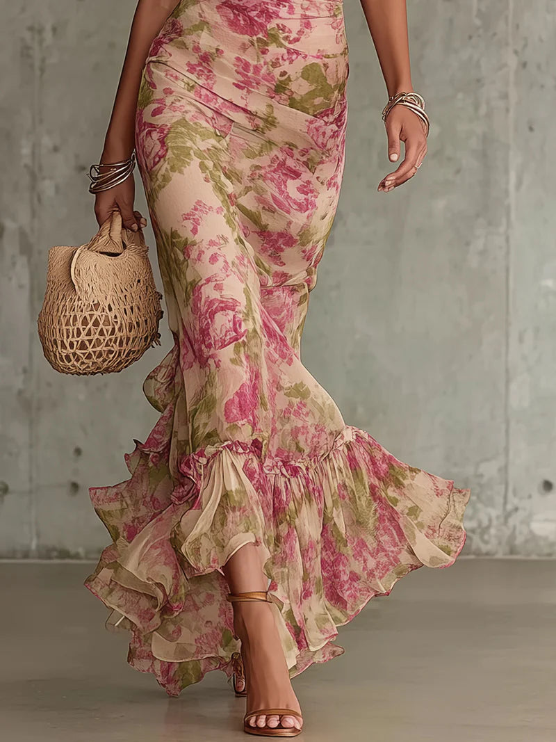 pamela Vintage Rose Print Maxi Dress With Puff Sleeves