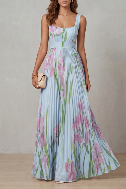 Vivienna – Watercolour floral – Pleated maxi dress