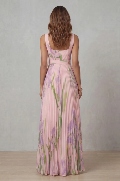 Vivienna – Watercolour floral – Pleated maxi dress