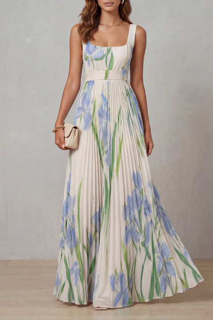 Vivienna – Watercolour floral – Pleated maxi dress