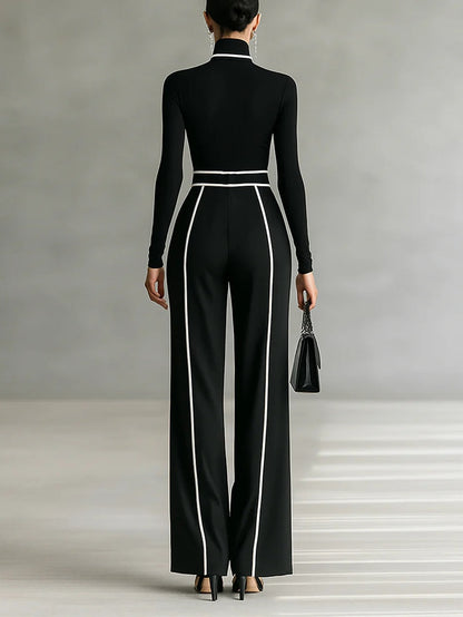 Solana - Long Sleeve Turtleneck and Wide Leg Pants Set with Belt