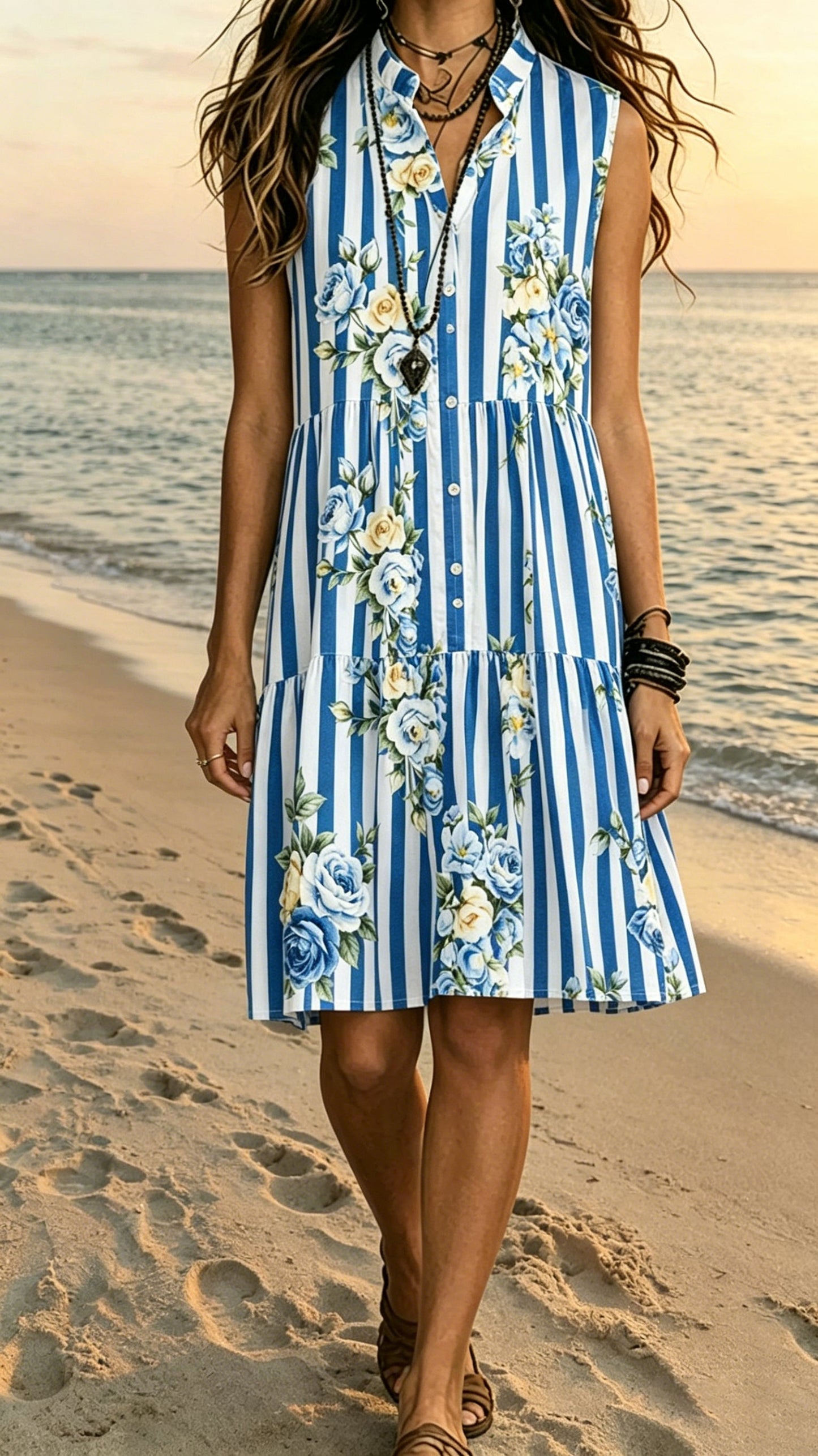 Bohemian-Style Printed Sleeveless Midi dress
