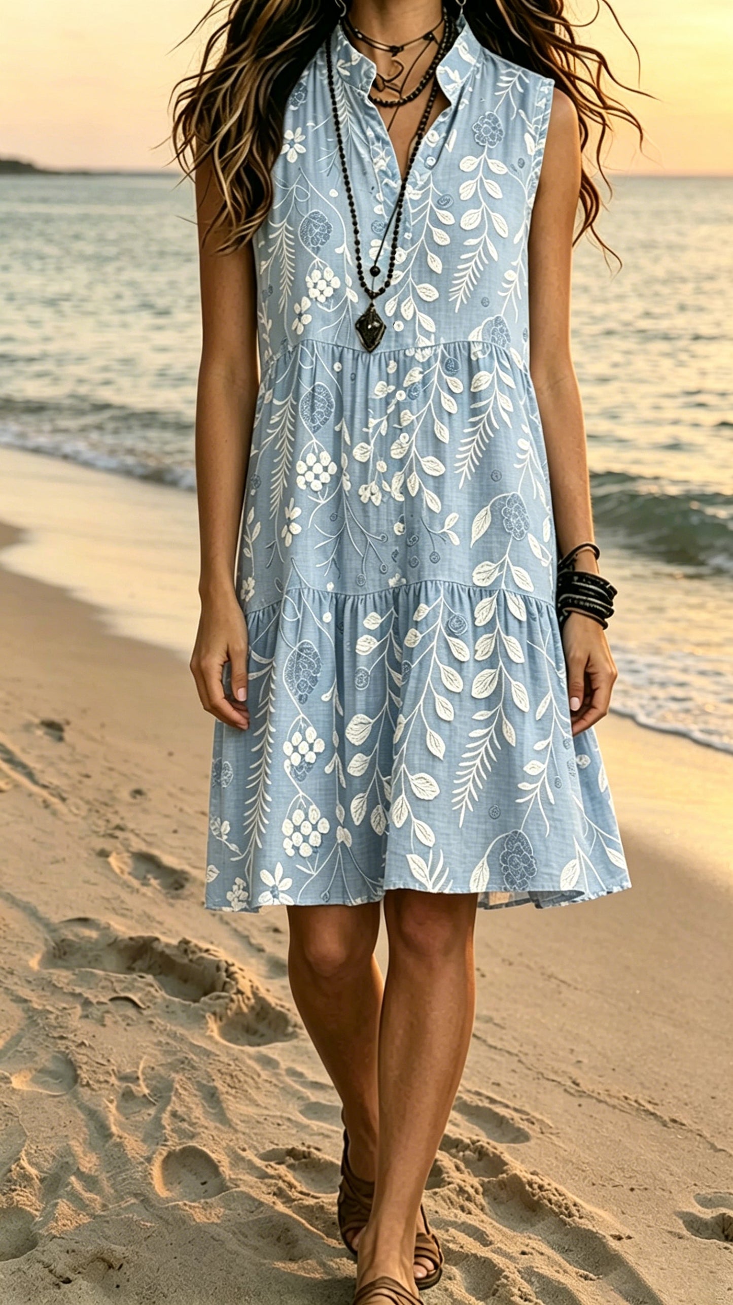 Bohemian-Style Printed Sleeveless Midi dress
