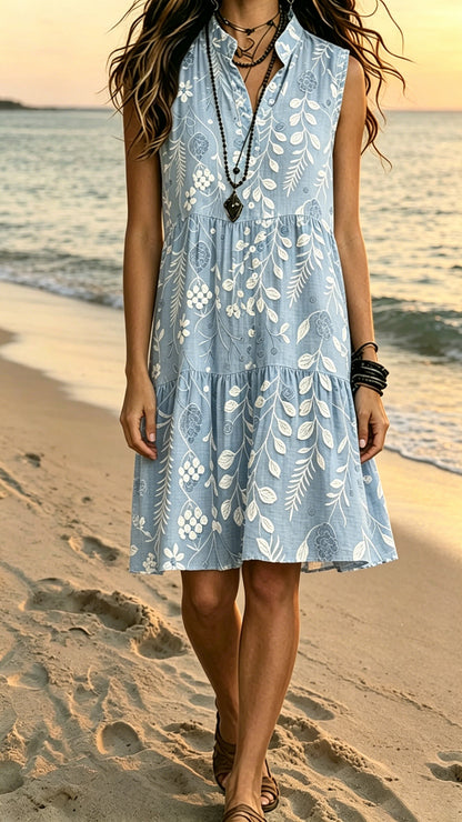 Bohemian-Style Printed Sleeveless Midi dress