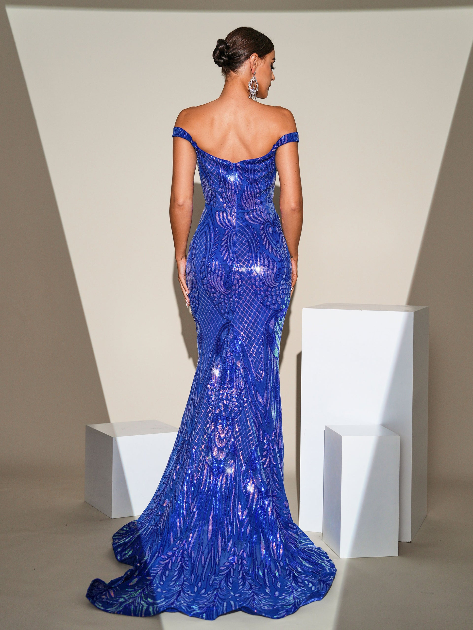 Sweetheart Split Blue Sequin Mermaid Dress