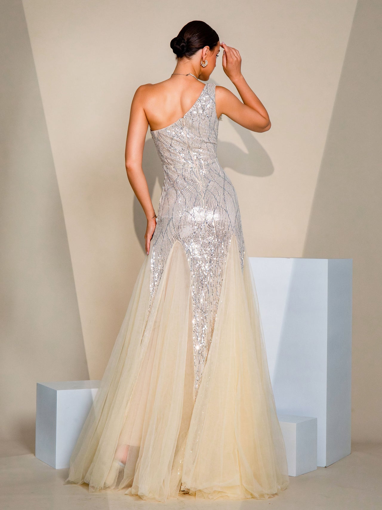 One Shoulder Applique Wedding Guest Dress