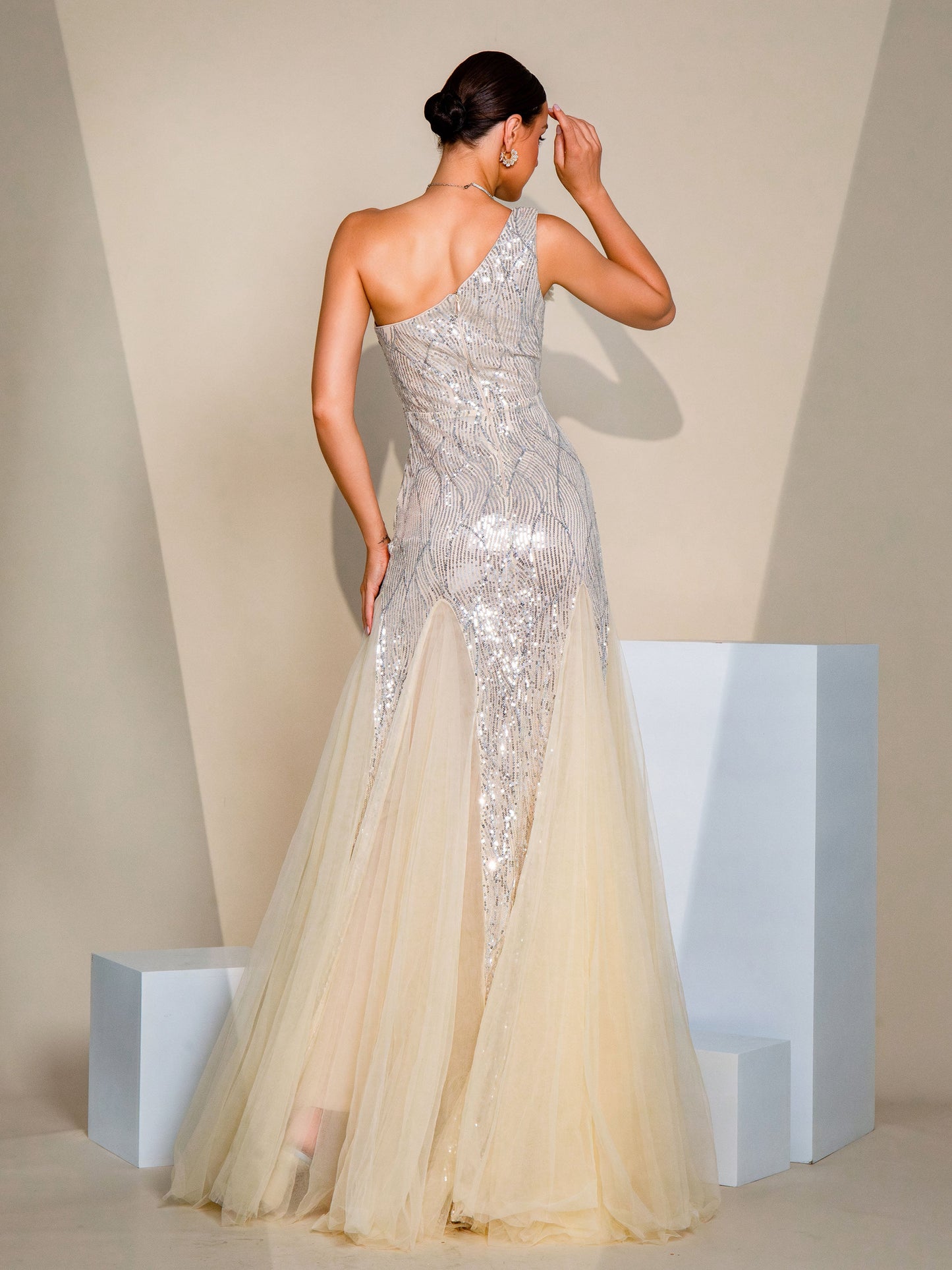 One Shoulder Applique Wedding Guest Dress