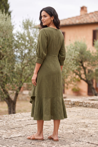 Italian Garden premium compact jersey or fluid Tencel blend Midi Dress for creative office clay red premium compact jersey or fluid Tencel blend Midi Dress - product view 4