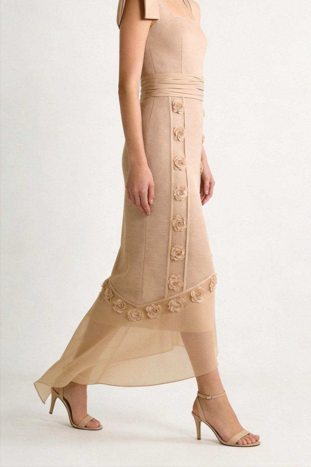 Beige Midi Skirt with Floral Appliqué and Asymmetric Hem plum linen-viscose, cotton poplin or washed silk blend Midi Skirt - product view 3