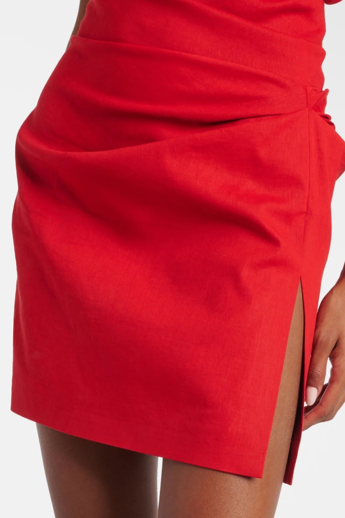 Red One-Shoulder Rose-Draped Dress Premium Fabric Womenswear - product view 4