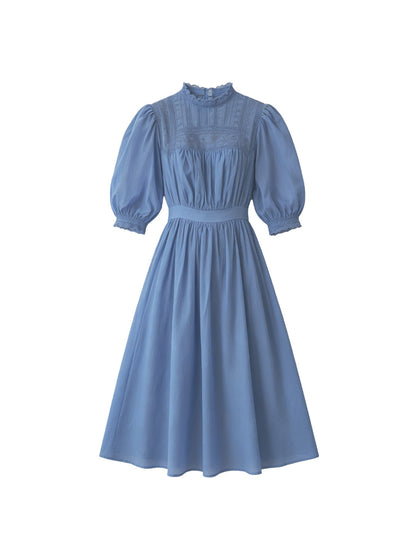 Averie Lace Panel Blue Cotton Dress