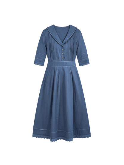 Fiona 100% Cotton Demin Blue Midi Dress