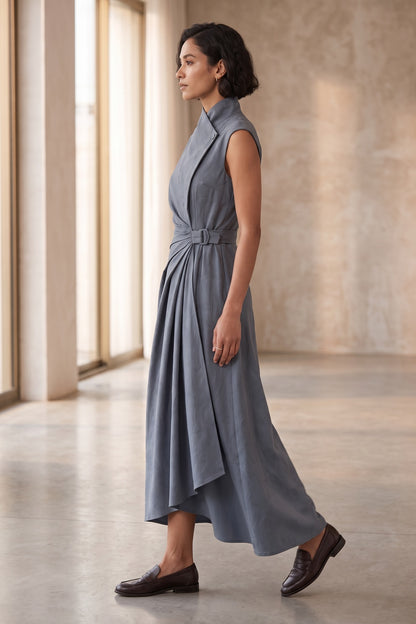 French Riviera matte crepe Midi Dress for urban workday sea-glass green matte crepe, compact viscose or washed satin with low shine Midi Dress - product view 3