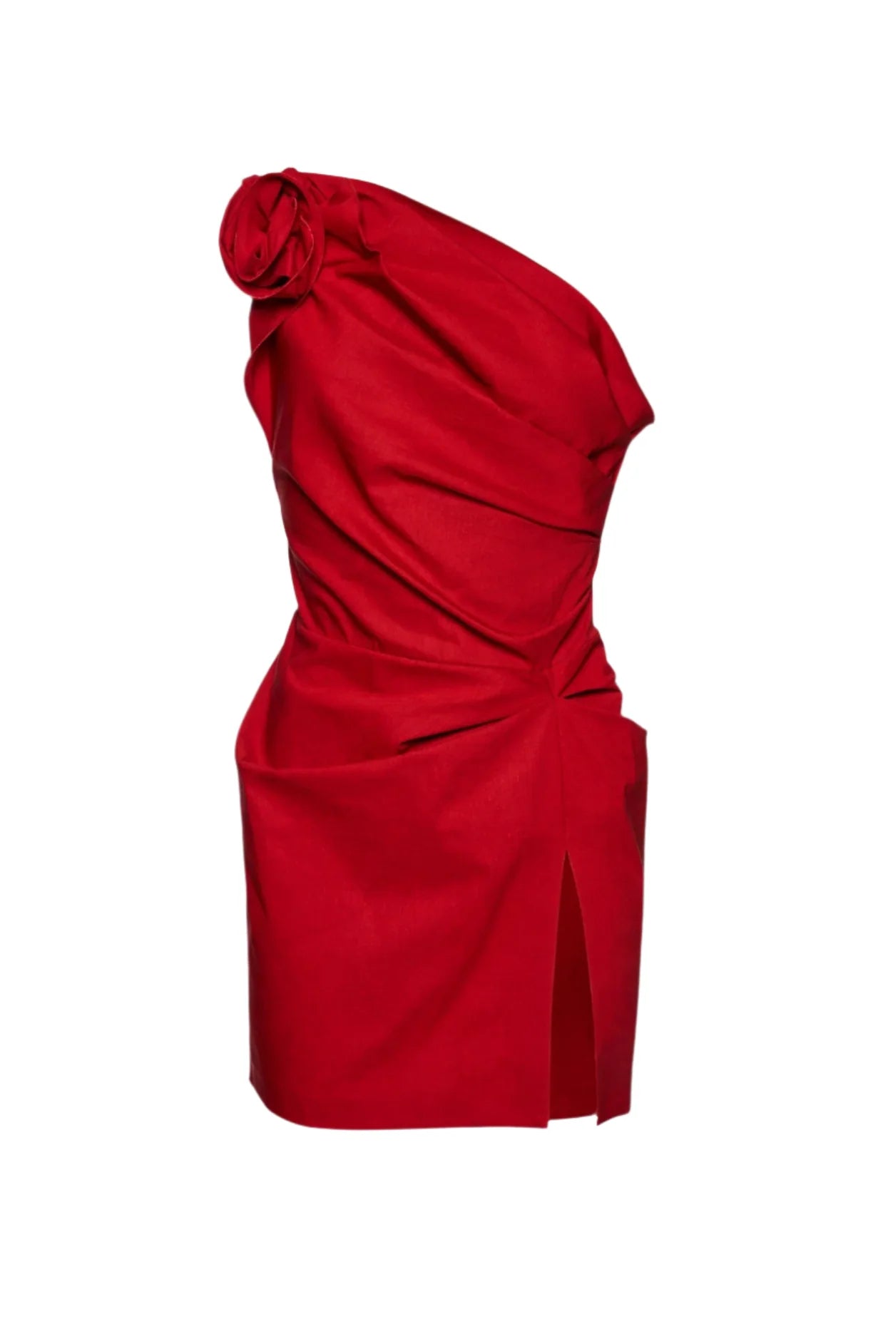 Red One-Shoulder Rose-Draped Dress Premium Fabric Womenswear - product view 5