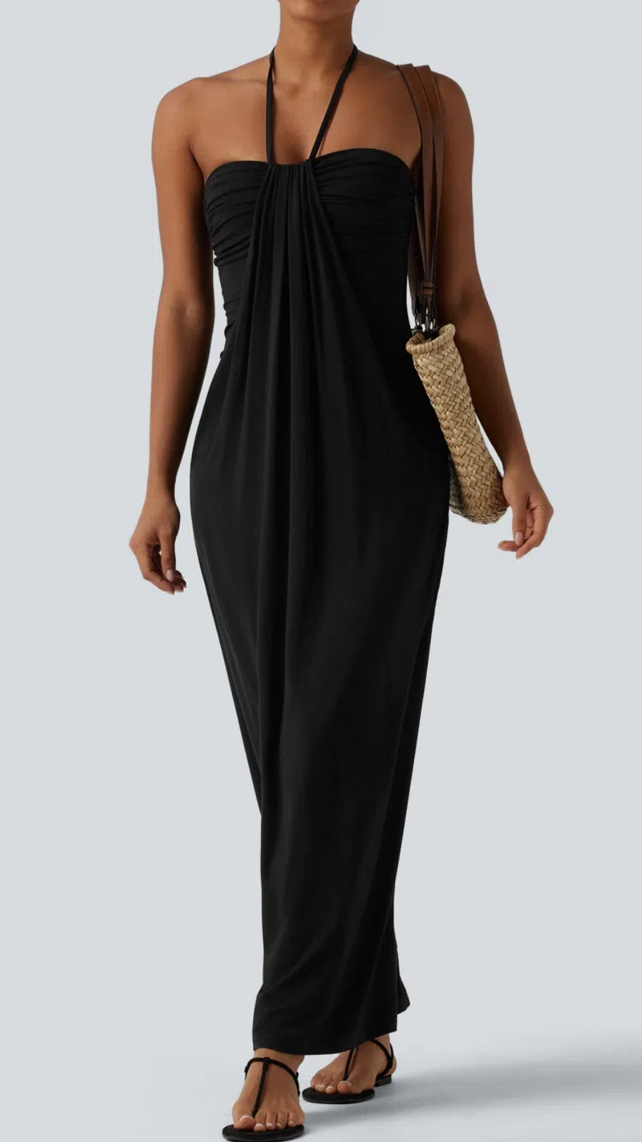 Women's Minimalist Linen-Blend Lace-Paneled Strapless With Spaghetti Straps Maxi Dress