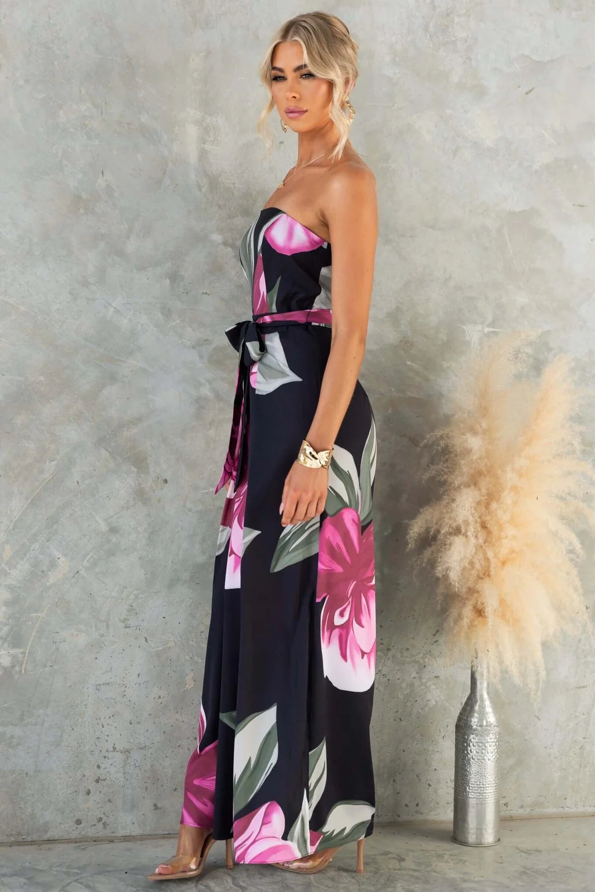 nancy off-shoulder floral print Jumpsuit - black