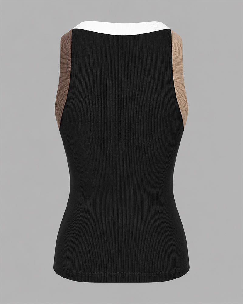 Ribbed Knit Sleeveless Scoop Neck Slim Fit Camisole Top with Built-in Bra