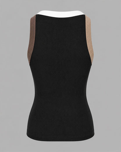 Ribbed Knit Sleeveless Scoop Neck Slim Fit Camisole Top with Built-in Bra