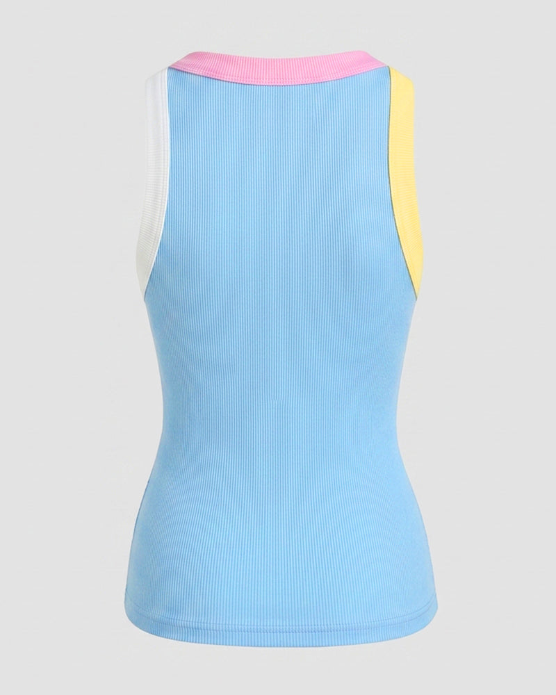 Ribbed Knit Sleeveless Scoop Neck Slim Fit Camisole Top with Built-in Bra