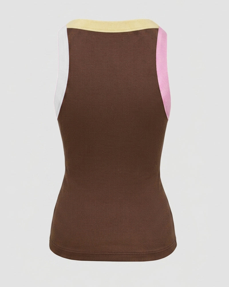 Ribbed Knit Sleeveless Scoop Neck Slim Fit Camisole Top with Built-in Bra