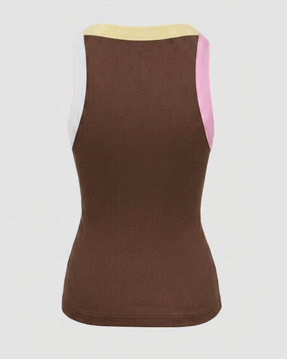 Ribbed Knit Sleeveless Scoop Neck Slim Fit Camisole Top with Built-in Bra