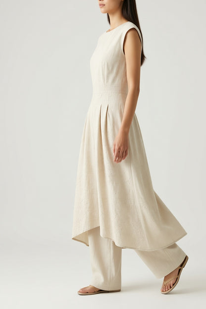 Ivory Textured Wide-Leg Jumpsuit sea-glass green matte crepe, compact viscose or washed satin with low shine Midi Dress - product view 3