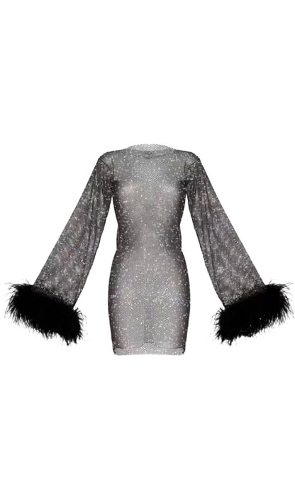 FEATHER MESH MINI DRESS IN WHITE Dresses styleofcb 