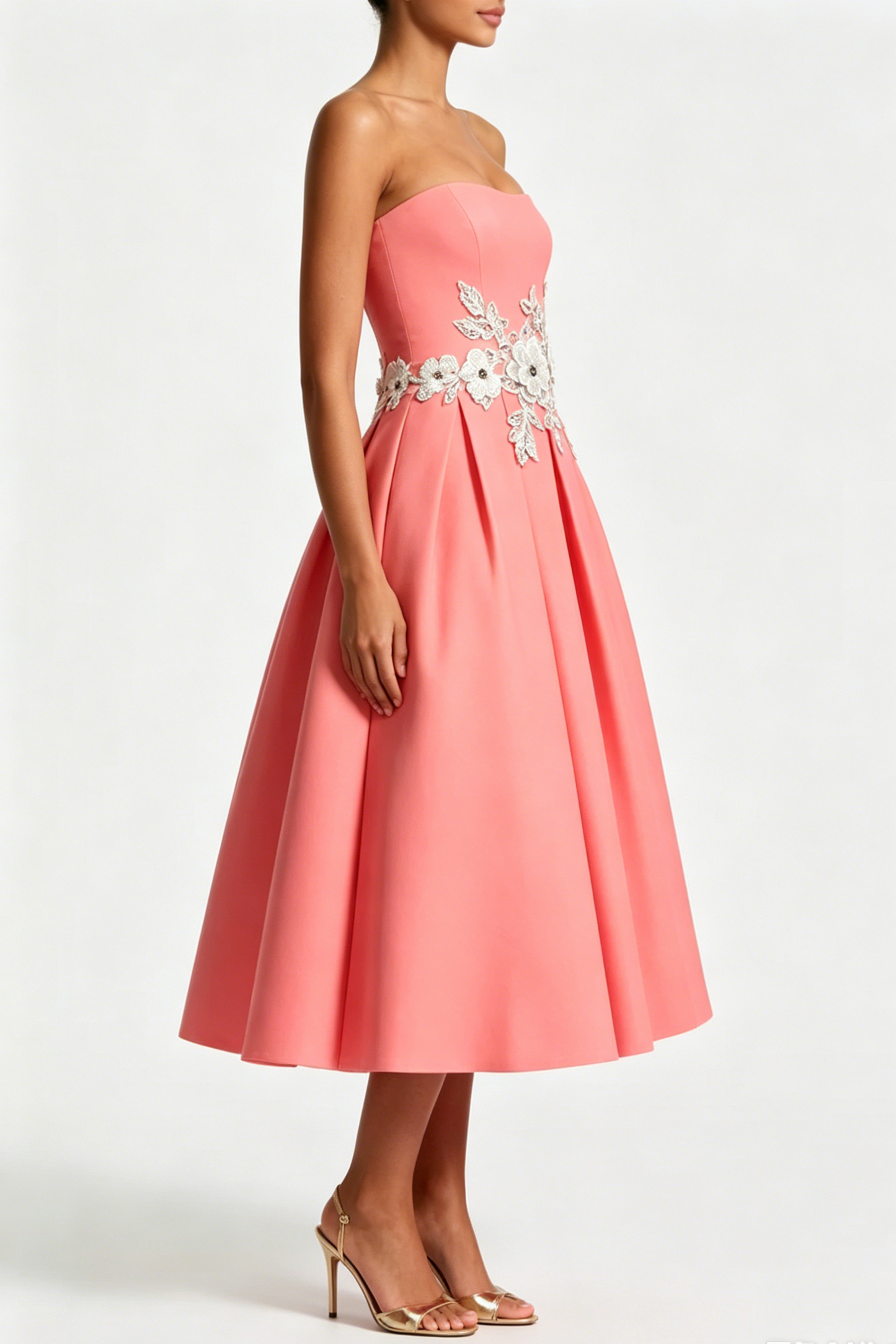 Edith Embroidery Midi Dress - Coral Pink