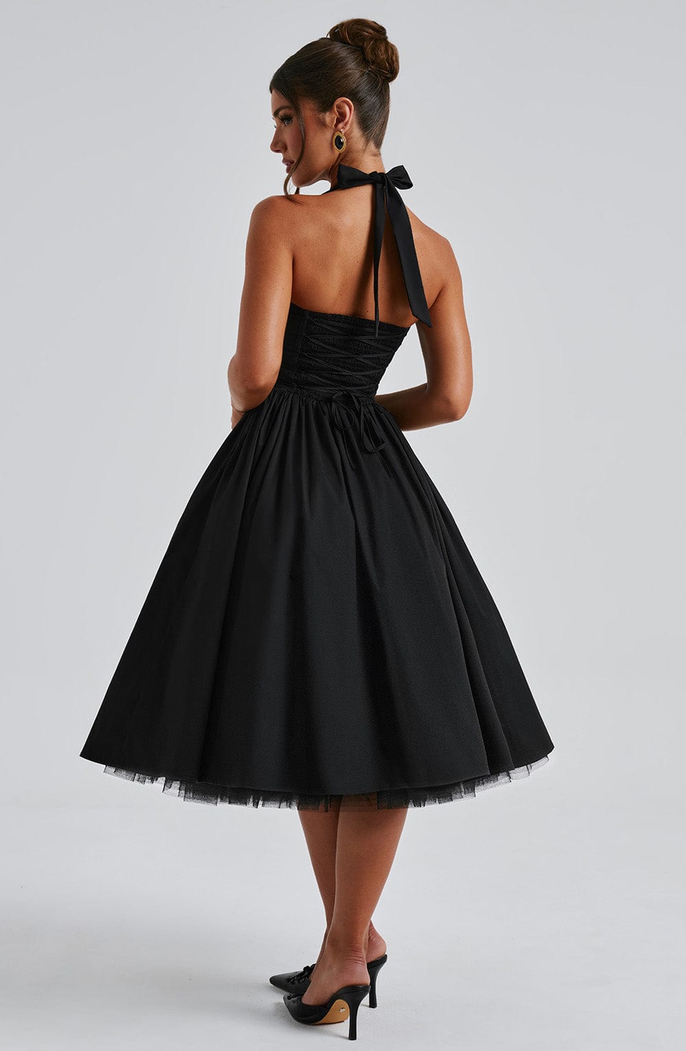 Lace Embroidery Cressida Midi Dress - Black