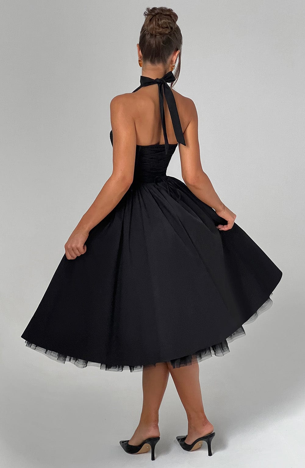 Lace Embroidery Cressida Midi Dress - Black